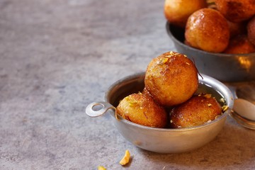 Homemade Gulab Jamuns / Indian diwali sweets, selective focus