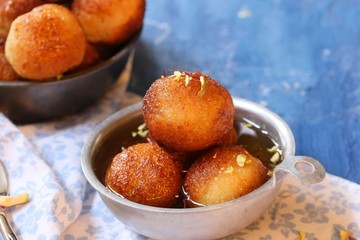 Homemade Semolina Rava Gulab Jamuns / Indian diwali sweets, selective focus