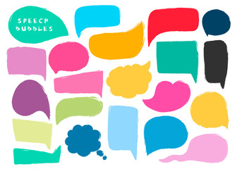 Various speech bubbles. Hand drawn vector collection. Brush texture