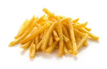 pile of french fries on a white background