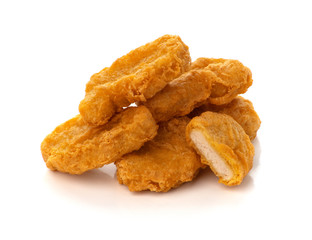 Fried chicken nuggets isolated on white background