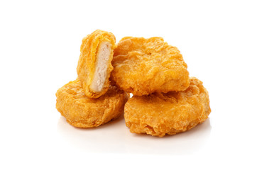 Fried chicken nuggets isolated on white background