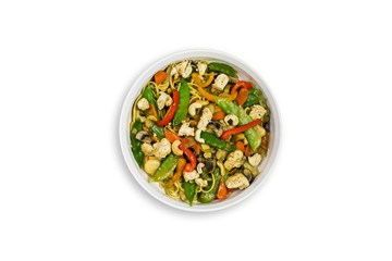 Isolated Asian Stir Fry with Chicken and Vegetables