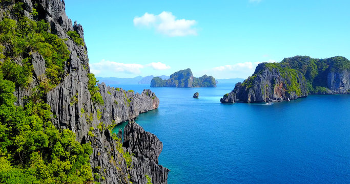 Rocky Ocean Cliffs - El Nido, Palawan, Philippines - Aerial View