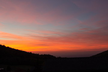 Beautiful dramatic sunset in german Black forest.