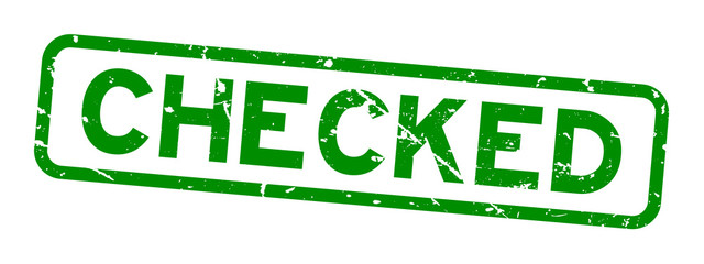 Grunge green checked word rubber seal stamp on white background