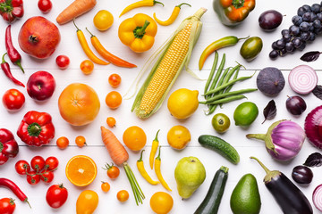 Composition of fruits and vegetables in rainbow colors