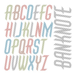 Set of vector italic capital alphabet letters isolated created using guilloche ornate, decorate waves. For use as bank notes or bonds design.