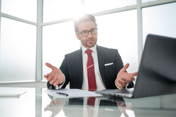 Fototapeta premium close up.businessman sitting at his Desk