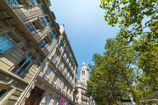 Elegant buildings in world famous Avenue des Champs Elysees in Paris