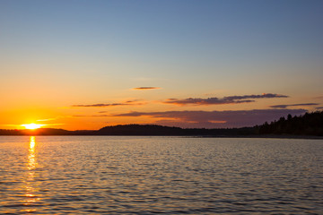 Sunset Sunlight Water Reflection of Bright Sun Golden Sundown Colorful Blue Sky Summer Landscape