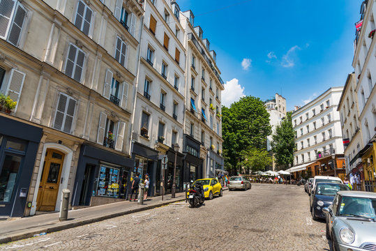 Blue sky over a picturesque street in Montmartre neighborhood