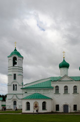 Fototapeta na wymiar Transfiguration Cathedral and the bell-tower of the Alexander-Svirsky Monastery Leningrad Region Russia