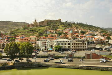 Naklejka premium Tbilisi - the capital and the largest city of Georgia, lying on the banks of the Kura River 