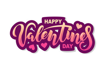 Happy Valentine's Day text isolated on background. Hand drawn Valentines lettering as logo,  badge, stick cake toppers, laser cut plastic. Vector illustration for Valentine's day card, invitation, web