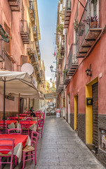 All images Narrow Street in the Old City of Cagliari Sardinia Italy