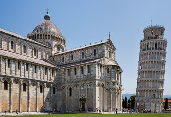 Tourists at the famous Pisa Cathedral, a medieval Roman Catholic cathedral  in the Piazza dei...