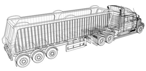 Obraz premium Tipper lorry on transparent background, logistics transportation and cargo freight transport industrial business commercial concept wire-frame. Created illustration of 3d