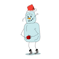 Stock Illustration Funny Snowman with Gift