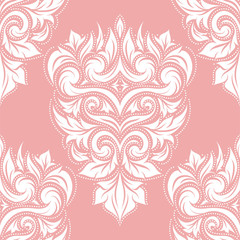 Fototapeta na wymiar Pink and white vector leaf seamless pattern. Vintage ornament. Paisley elements. Great for fabric and textile, wallpaper, packaging or any desired idea
