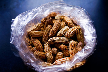 boil nut on black background