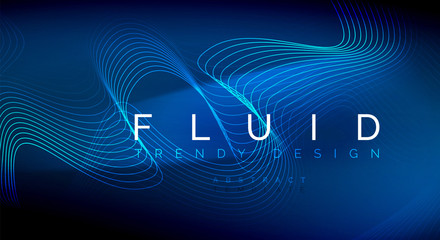 Fototapeta premium Blue neon particles glowing fluid wave lines, magic energy space light concept, abstract background wallpaper design