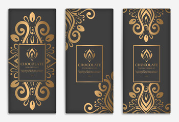 Luxury packaging design of chocolate bars. Vintage vector ornament template. Elegant, classic elements. Great for food, drink and other package types. Can be used for background and wallpaper. 