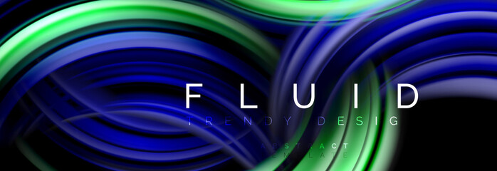 Background abstract design, flowing mixing liquid color waves on black