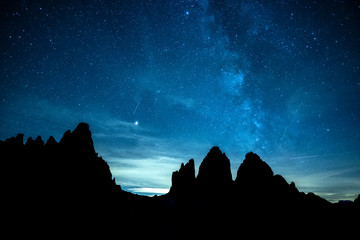 Milky way on Tre Cime di Lavaredo, alps, italy