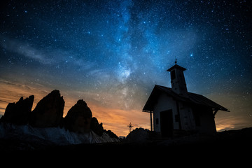Milky way on Tre Cime di Lavaredo, alps, italy
