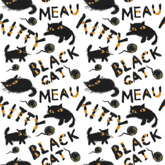 The hand painted oil paste black cat pattern