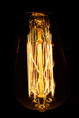 Edison's light bulb on steampunk wood background 
