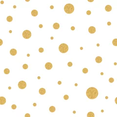 Cercles muraux Polka dot Modèle sans couture avec texture à pois or sur fond de vecteur répété blanc
