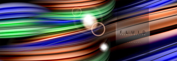 Background abstract design, flowing mixing liquid color waves on black