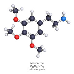 Mescaline hallucinogenic shown as a molecular model