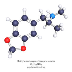 MDMA psychoactive drug shown as a molecular model