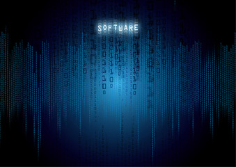 software on a black background with binary code
