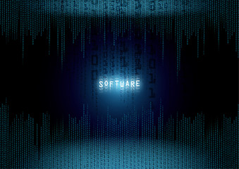 software on a black background with binary code