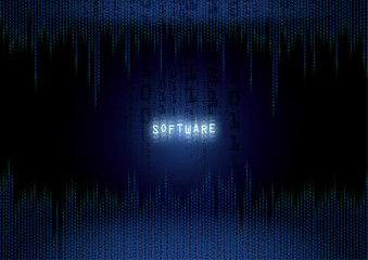 software on a black background with binary code
