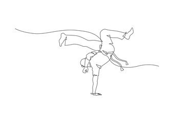 Simple art line of capoeira fighter. Contour Isolated on white. vector illustration