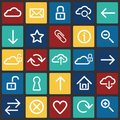 Web developer basic set on color squares black background icons