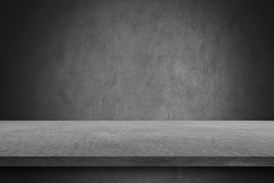 table cement floor and wall backgrounds, shelf display products.