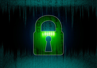 Locked padlock at a monitor - binary code