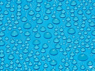 closeup drops water on blue background