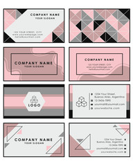 modern geometric soft pink business personal cards vector set design template background