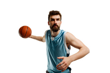 Basketball player throws a ball