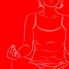 Yoga concept. Comic book style vector line art of a woman doing yoga, meditating.