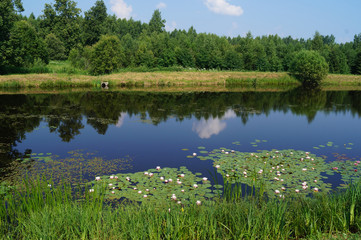 Obraz na płótnie Canvas Relaxing outdoor recreation by the pond