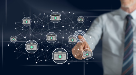 Man touching a photo sharing concept