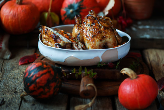 Stuffed Cornish Hens With Pumpkin